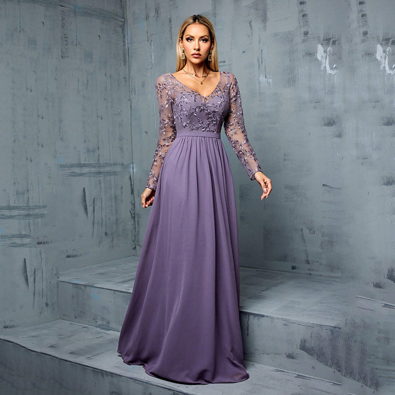 Long Sleeves A Line Wedding Guest Dress Purple