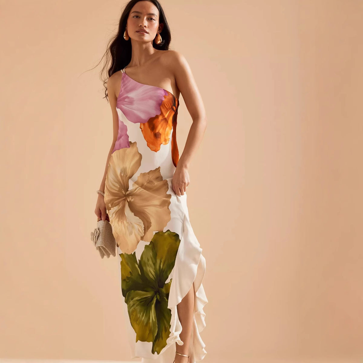 Printed One Shoulder Maxi Multi