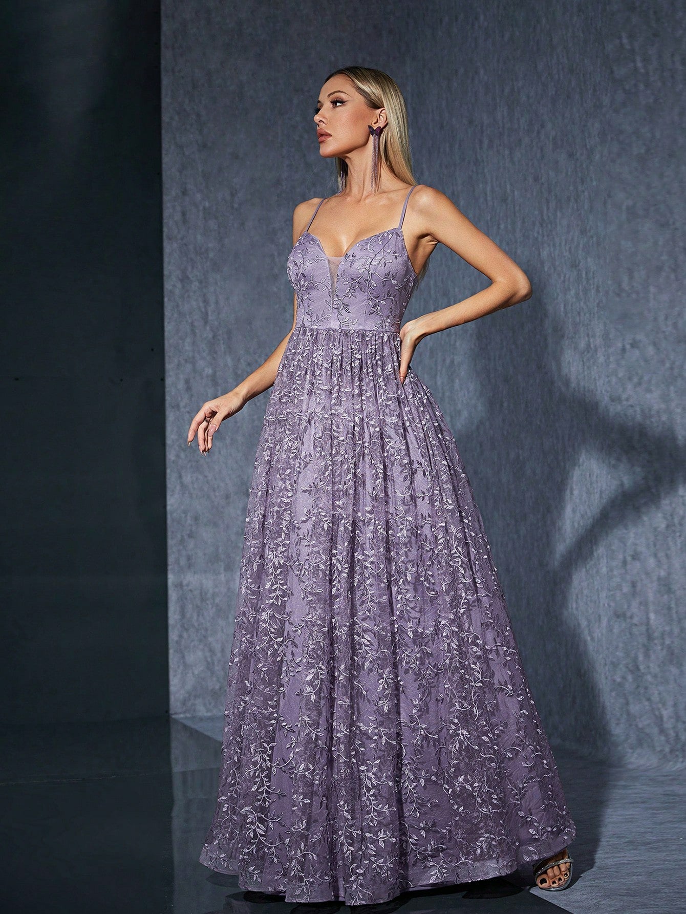 Bridesmaid Dress Embroidered Formal Special Occasion Gown Purple
