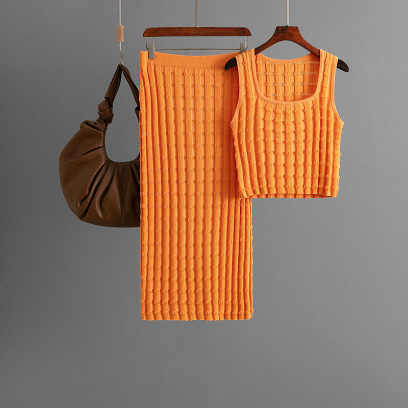Women Summer Women Sleeveless Vest Top Skirt Knitted Two Piece