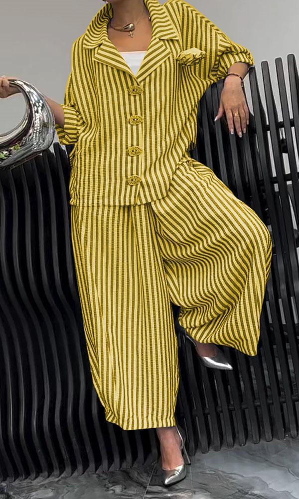 Wide Leg Pinstripe Loose Casual Sets