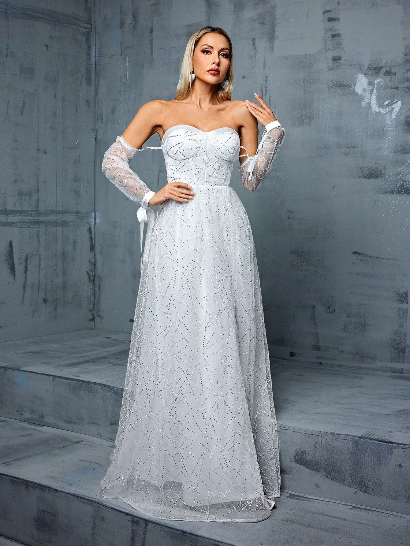 Off Shoulder Evening Dress Backless Slit Dress Special Occassion White