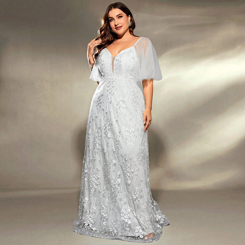 Evening Dress Lace Sexy Deep V Plunge Elegant Party Bridesmaid Dress White