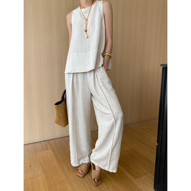 Tencel Linen Vest & Wide Leg Pant Set