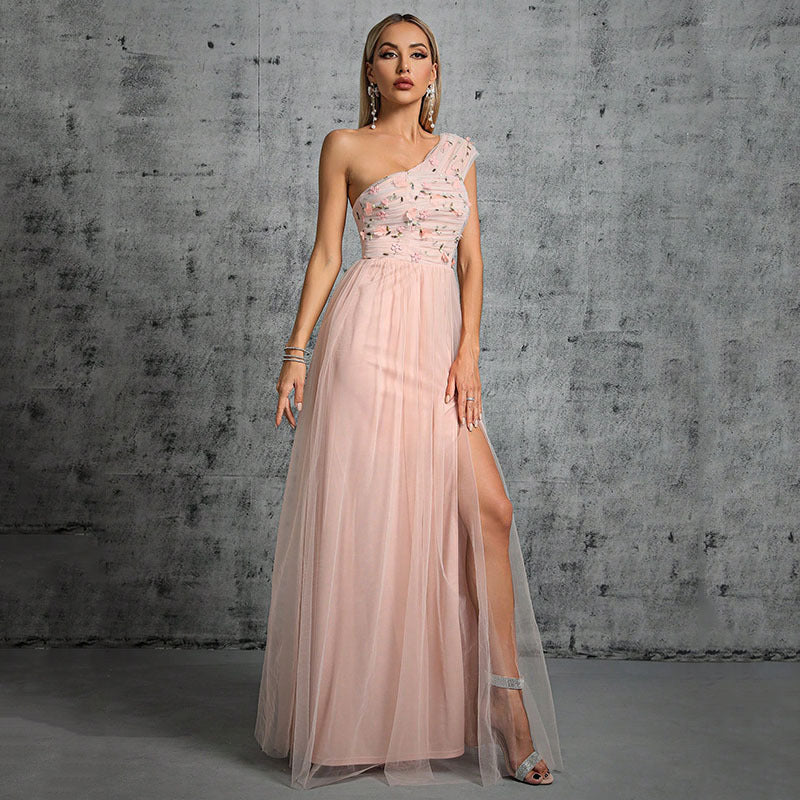 Evening Dress Women One Shoulder Formal Gown Multi
