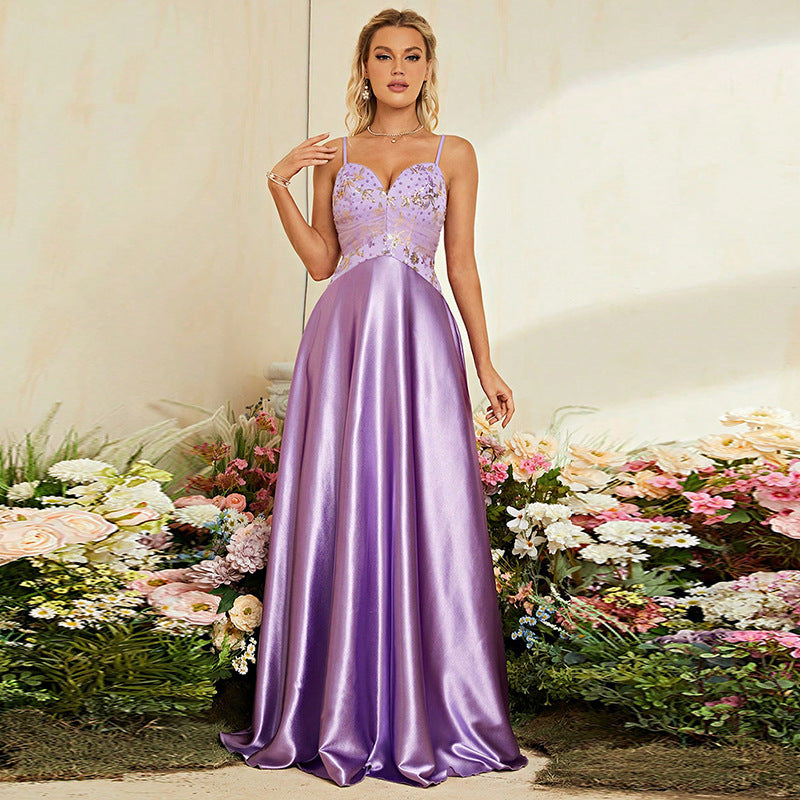 Evening Dress Deep V Plunge Sequin Gown Ball Gown Wedding Season Purple