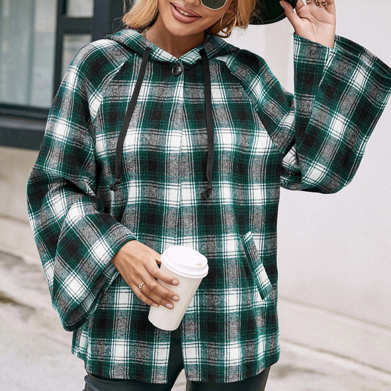 Checked Plaid Hooded Shirt Jacket