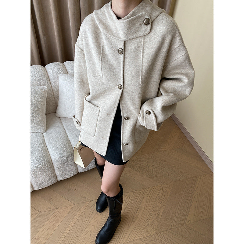 Woolen Hooded Cape Coat