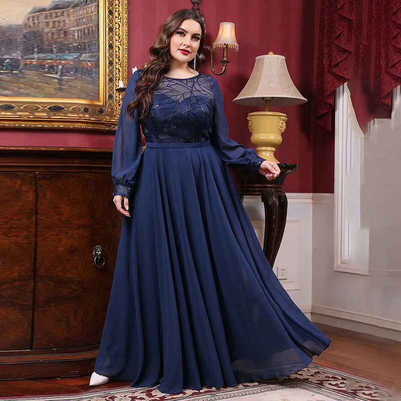 Cocktail Evening Dress Long Elegant Lady Elegant Plus Size Blue