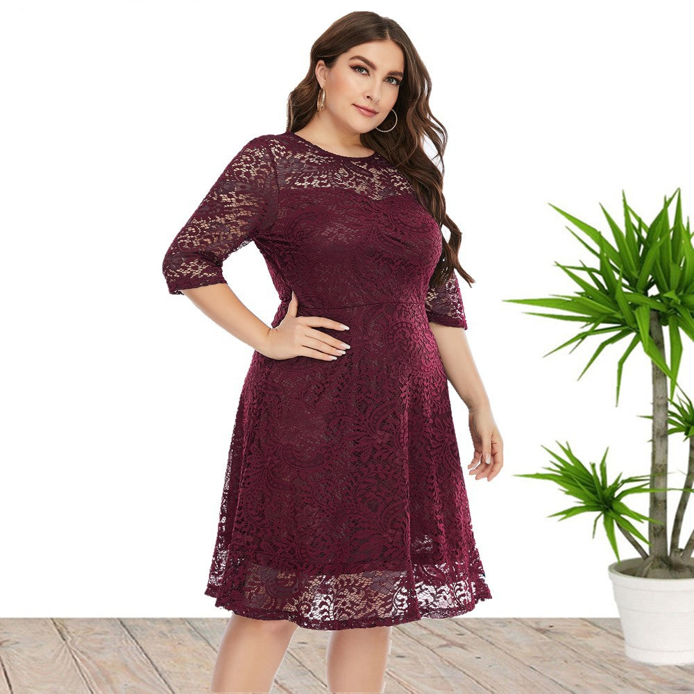 Plus Size Dress Wholesale Mid-Length Formal Lace Dress Purple