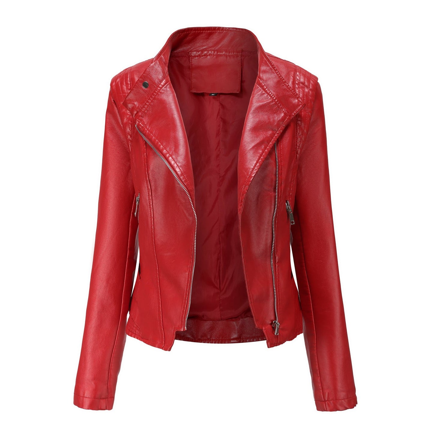 Faux Leather Collared Slim-Fit Jacket