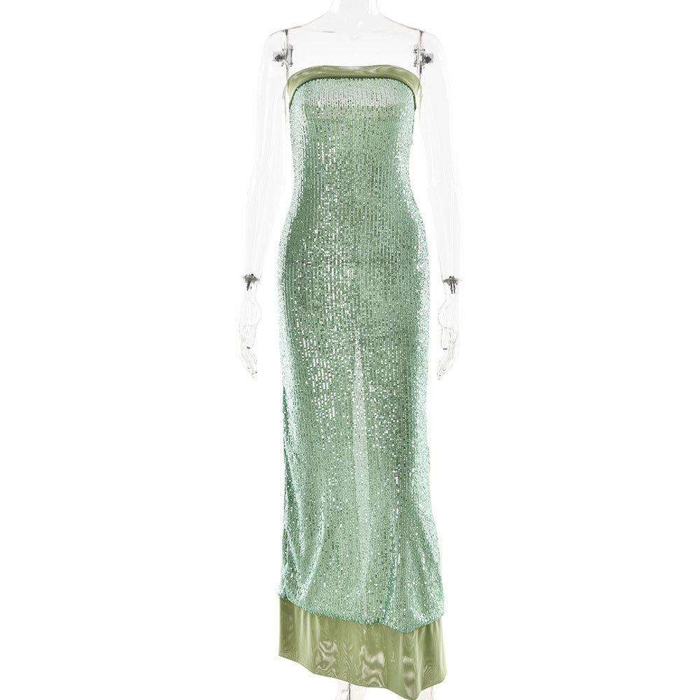 Open Back Strapless Bridesmaid Dress Green