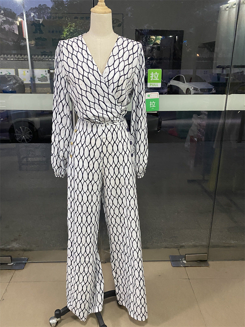 Long Sleeves Wide Leg Two Piece Set Printing