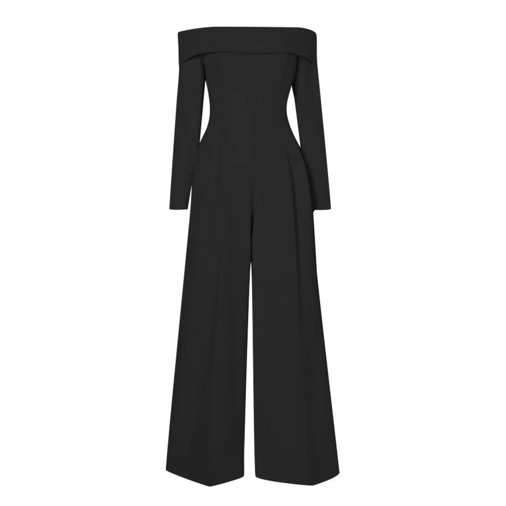 Off Shoulder Solid Jumpsuit Black