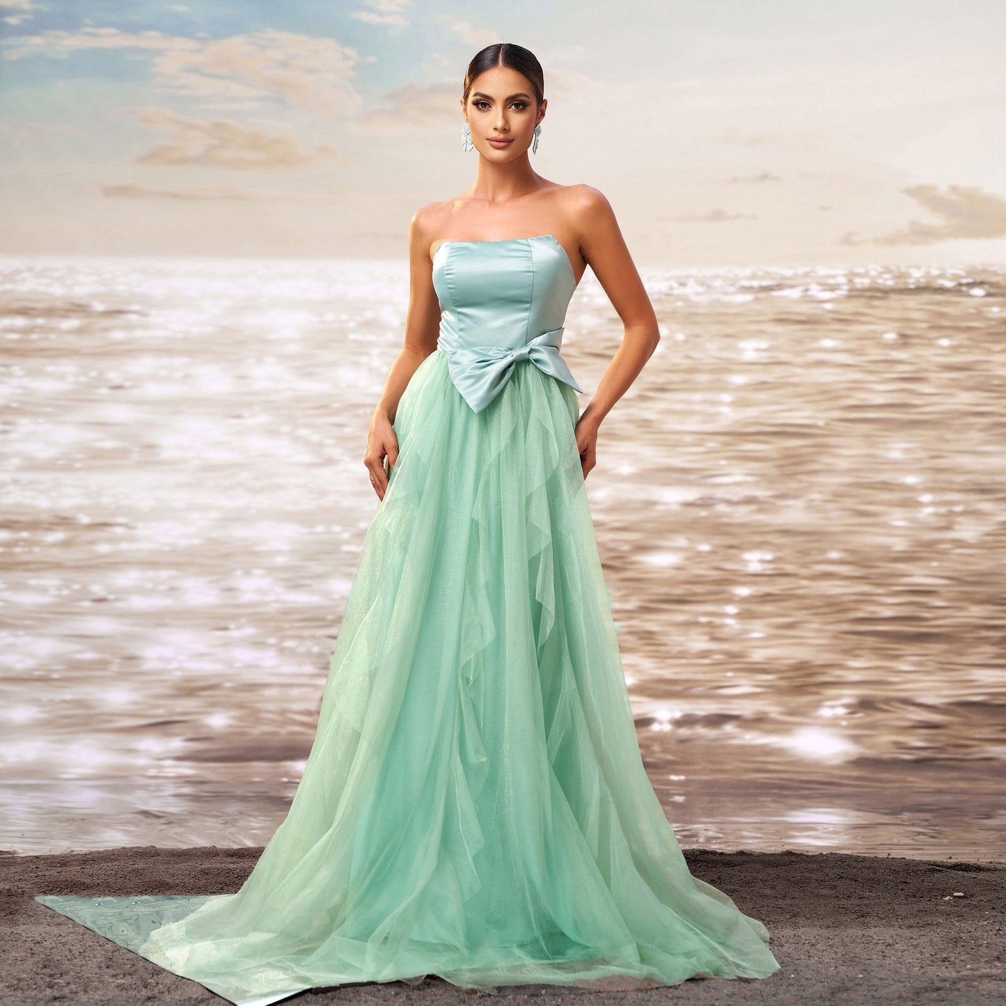 A Line Strapless Ball Gown Light Green