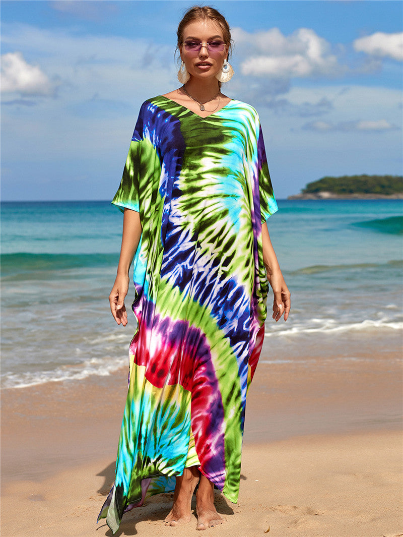 New Positioning Printing Beach Cover-up Sexy Cardigan Dress Beach Cover Up