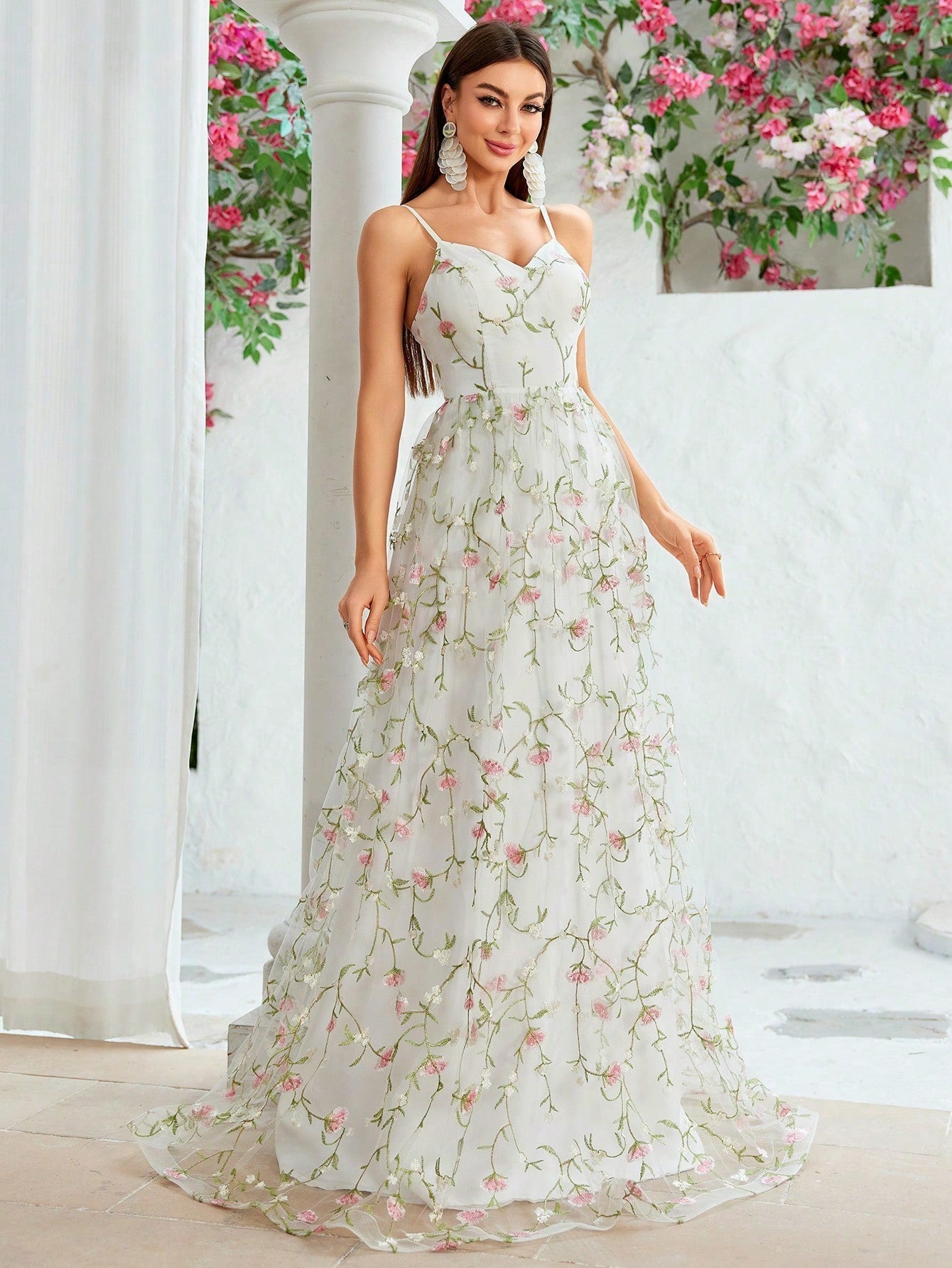 Mesh Embroidered Dress Cocktail Ball Embroidered Evening Dress Multi