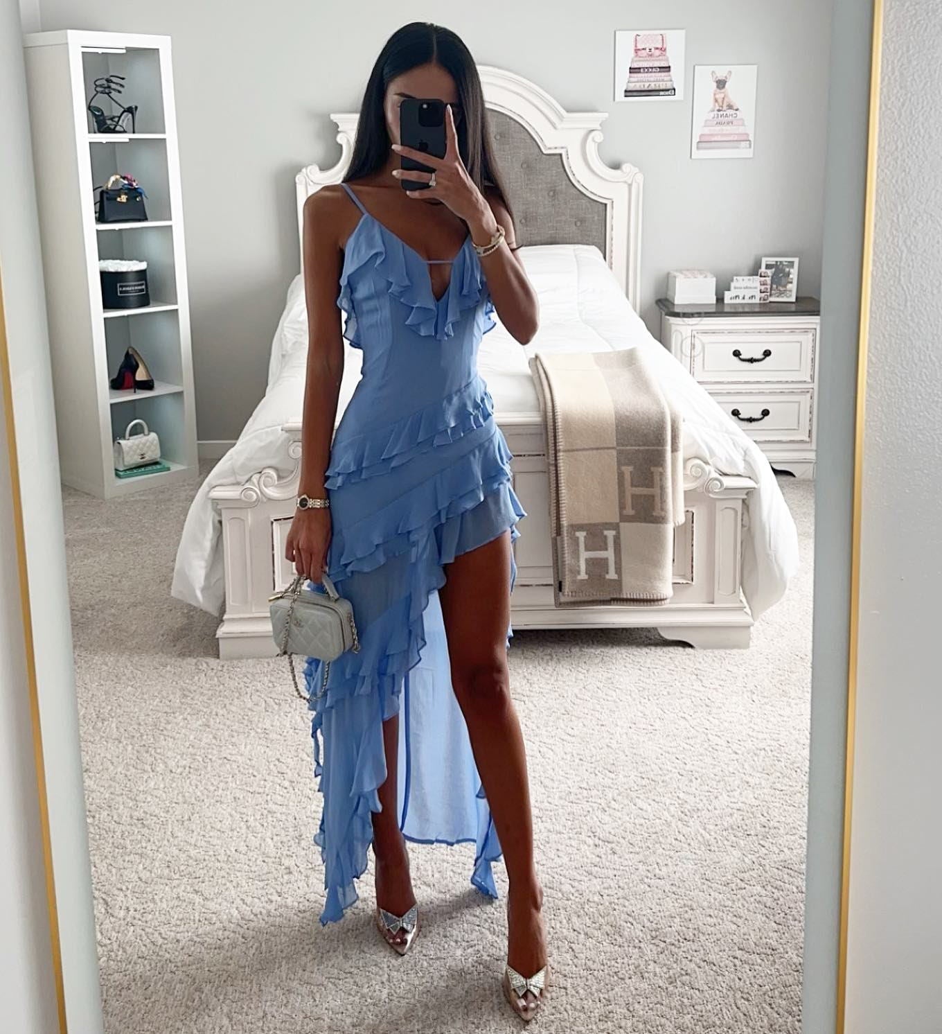 Irregular Asymmetric Solid Color Dress skyblue