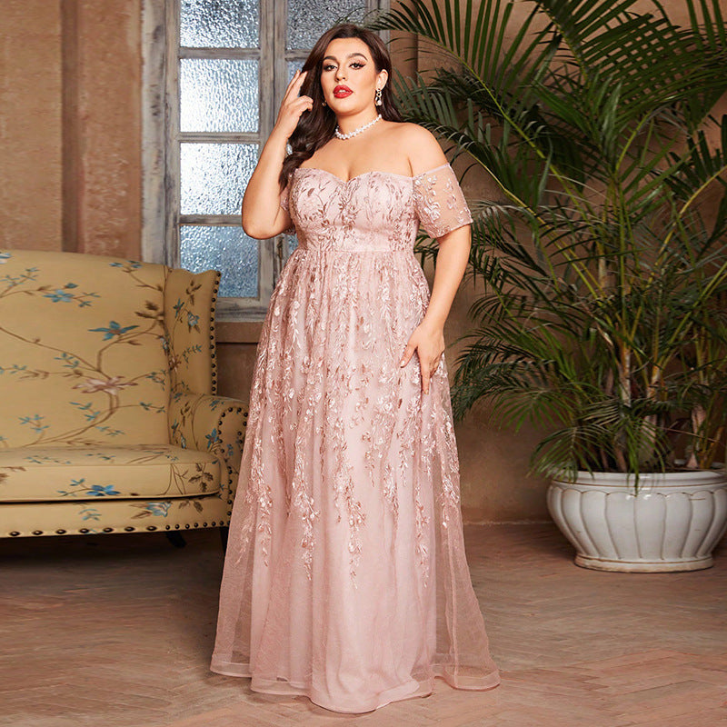 Plus Size Bridesmaid Dress Sexy off the Shoulder Engagement Party Dress Apricot