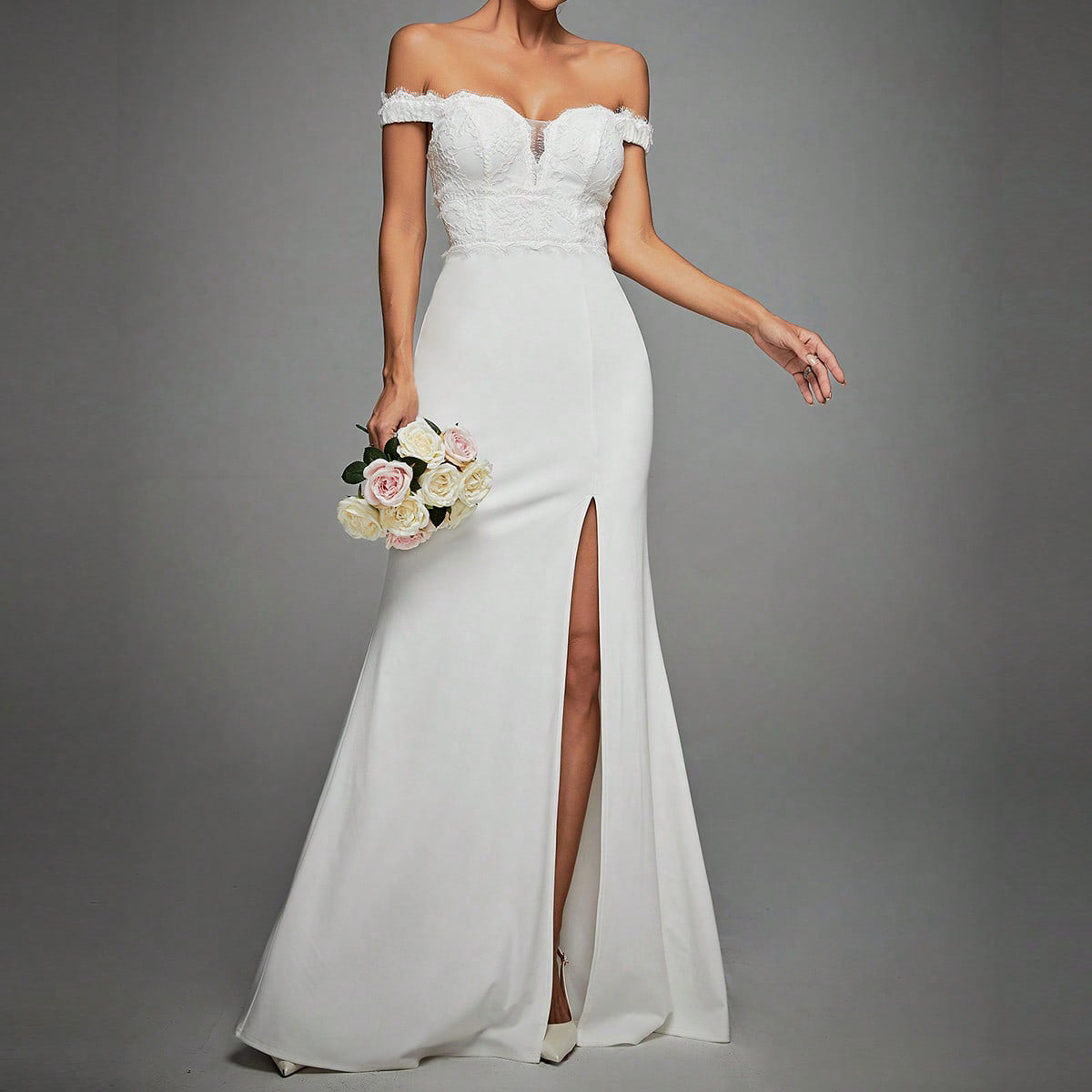 Off Shoulder Evening Dress Sexy High Slit Party Dress Multi
