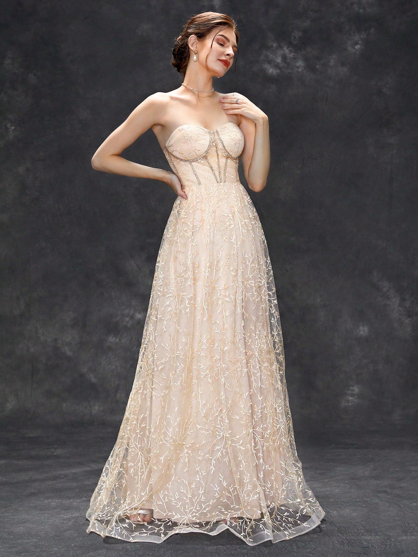 Champagne Tube Top Dress Maxi Dress Slim Fit Evening Dress Champagne
