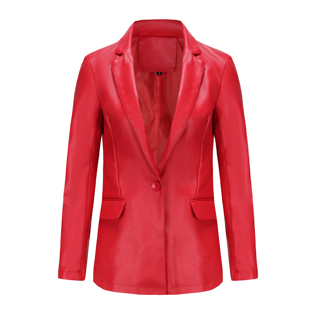 Small Long Sleeved Coat Women Single Button Office Casual Solid Color Leather Coat Red