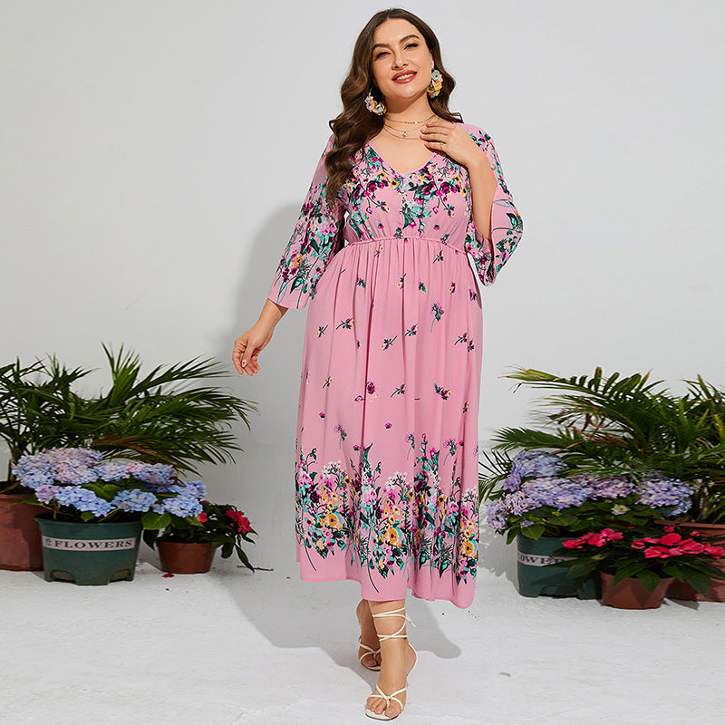 Floral Chiffon Flare Sleeve Day Dress