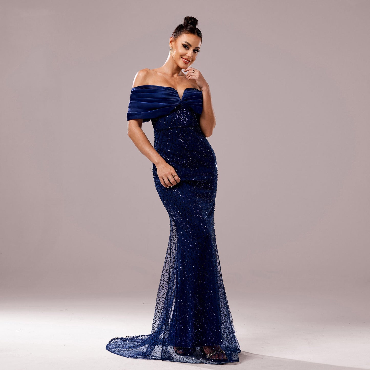 Slim Fit Sheath Cocktail Sequined Evening Dress Blue