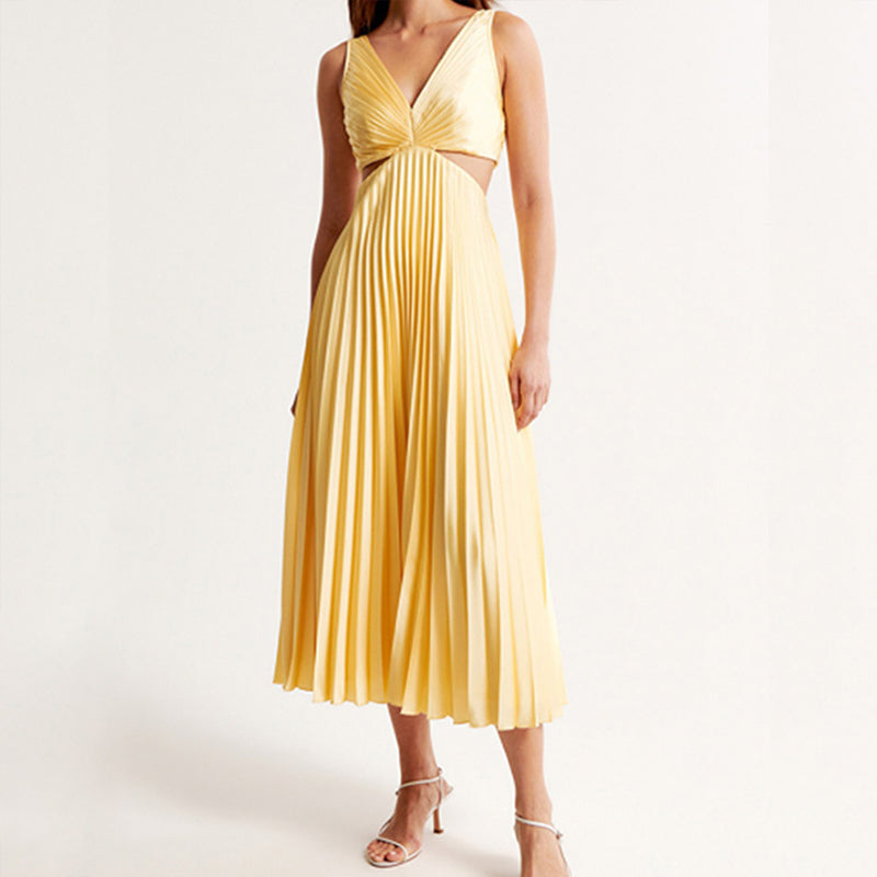 Sofia Amoretti Pleated Cutout Waist Midi Dress