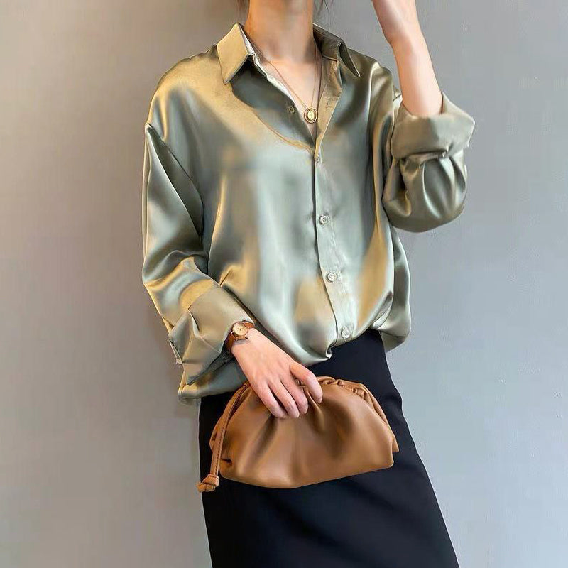 Sofia Amoretti Relaxed Satin Button-Up Blouse
