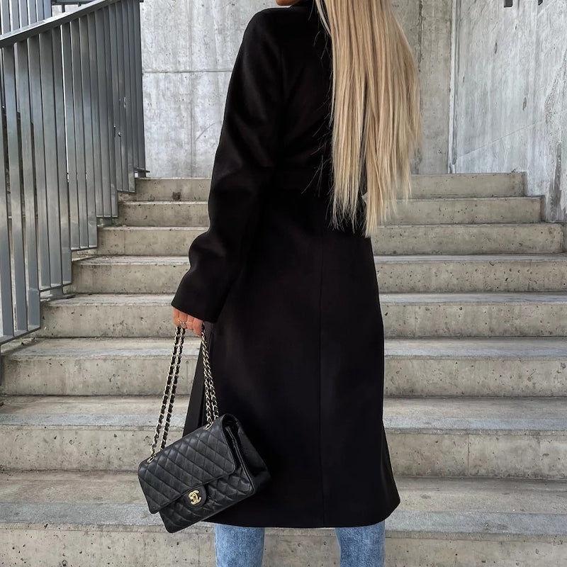 Women’s Double-Button Long Coat with Side Pockets