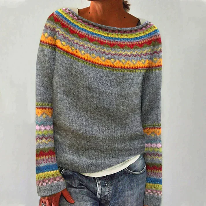 Women’s Fair Isle Knit Sweater with Round Neck