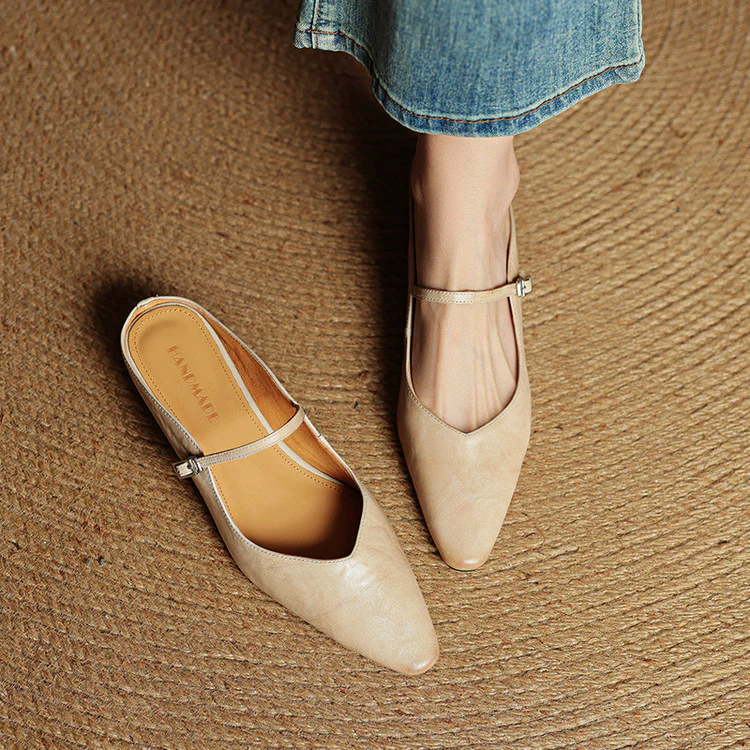 Women’s Genuine Leather Mules with Mary Jane Strap