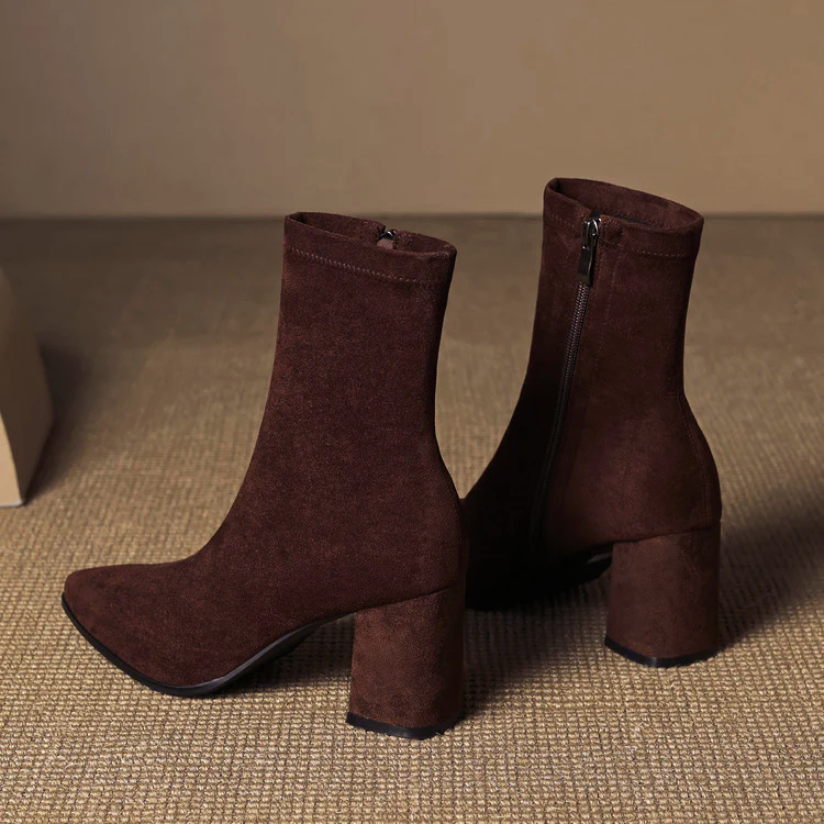 Women’s Genuine Suede Ankle Boots with Block Heel