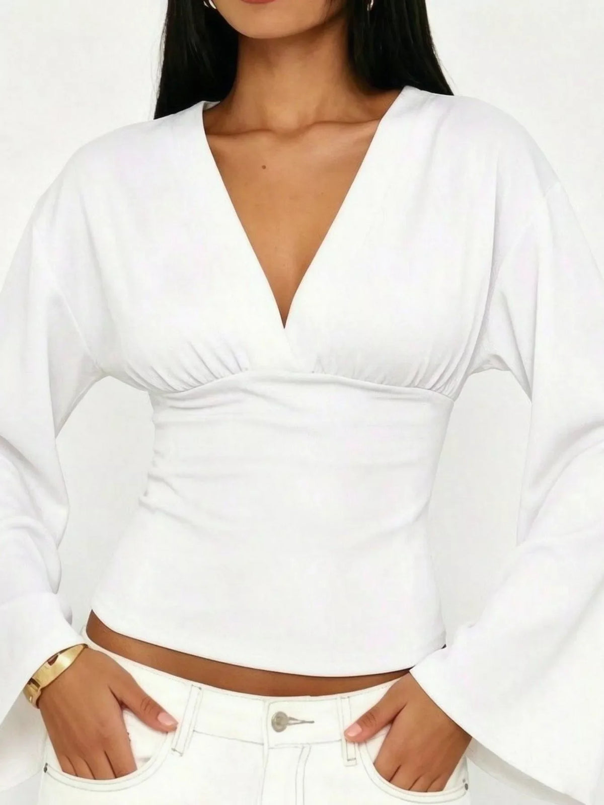 V-Neck Flare Sleeve Blouse