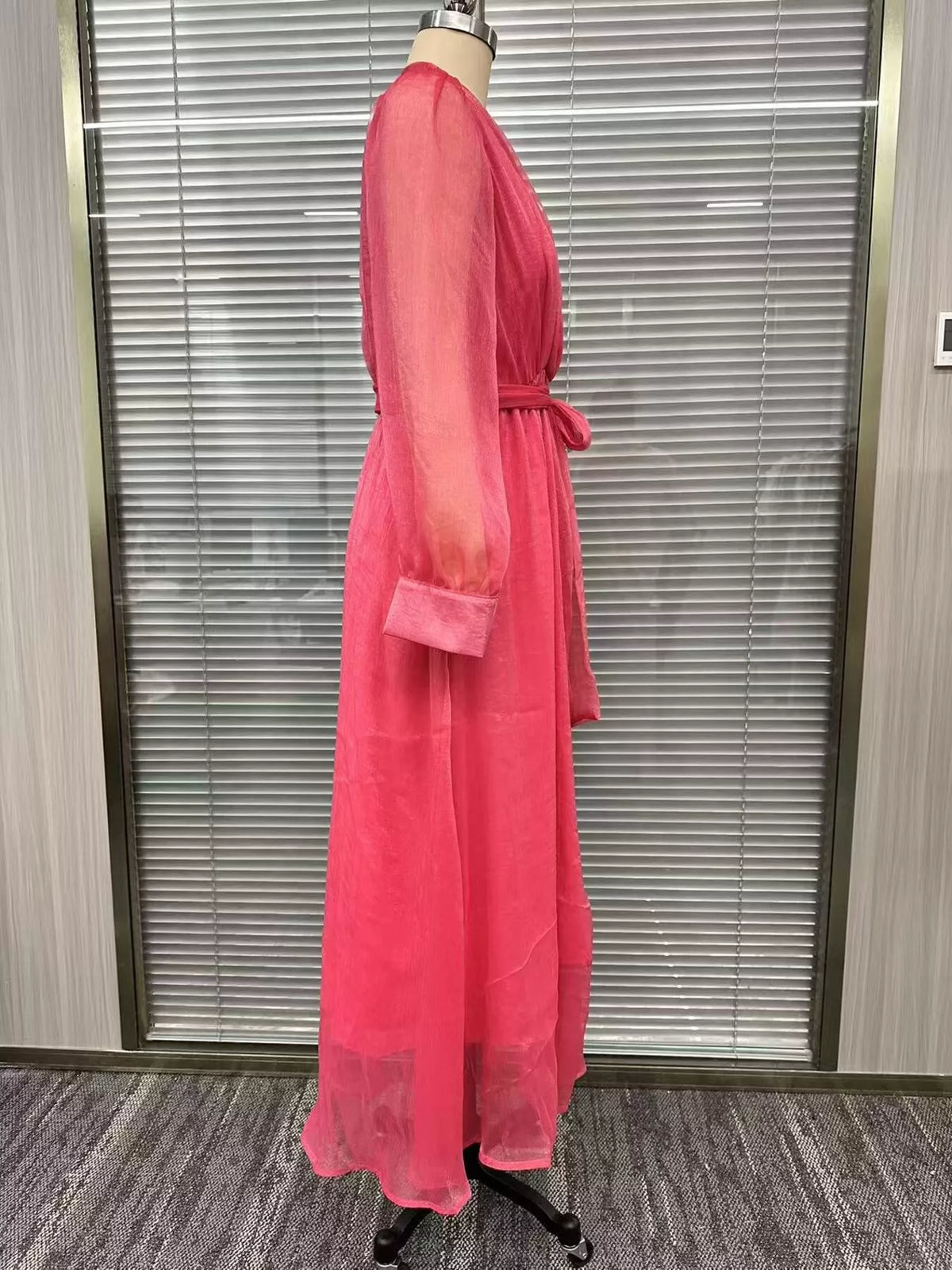 Long Sleeve Chiffon Wrap Maxi Dress with High Slit
