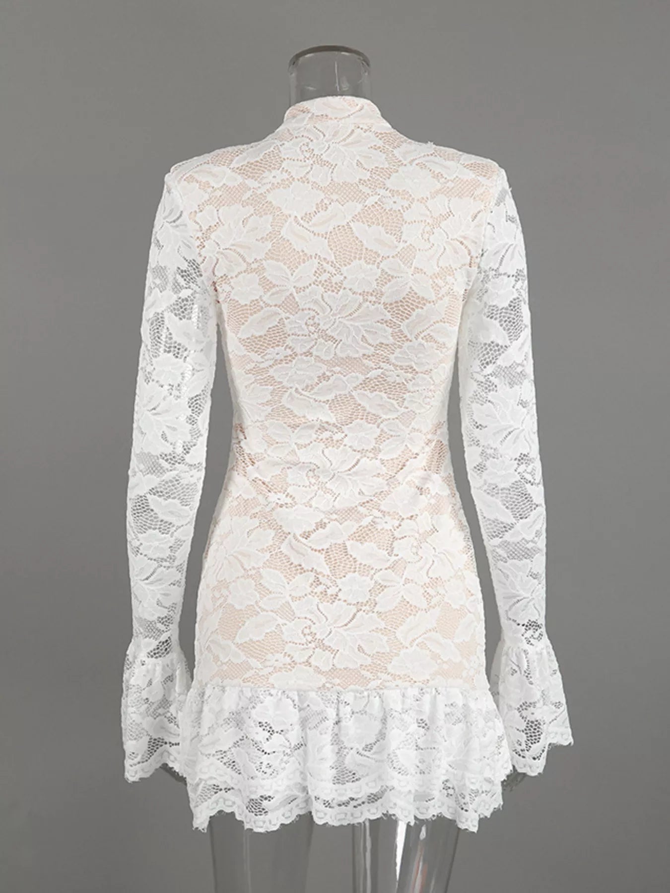 Lace Long-Sleeve Ruched Mini Dress