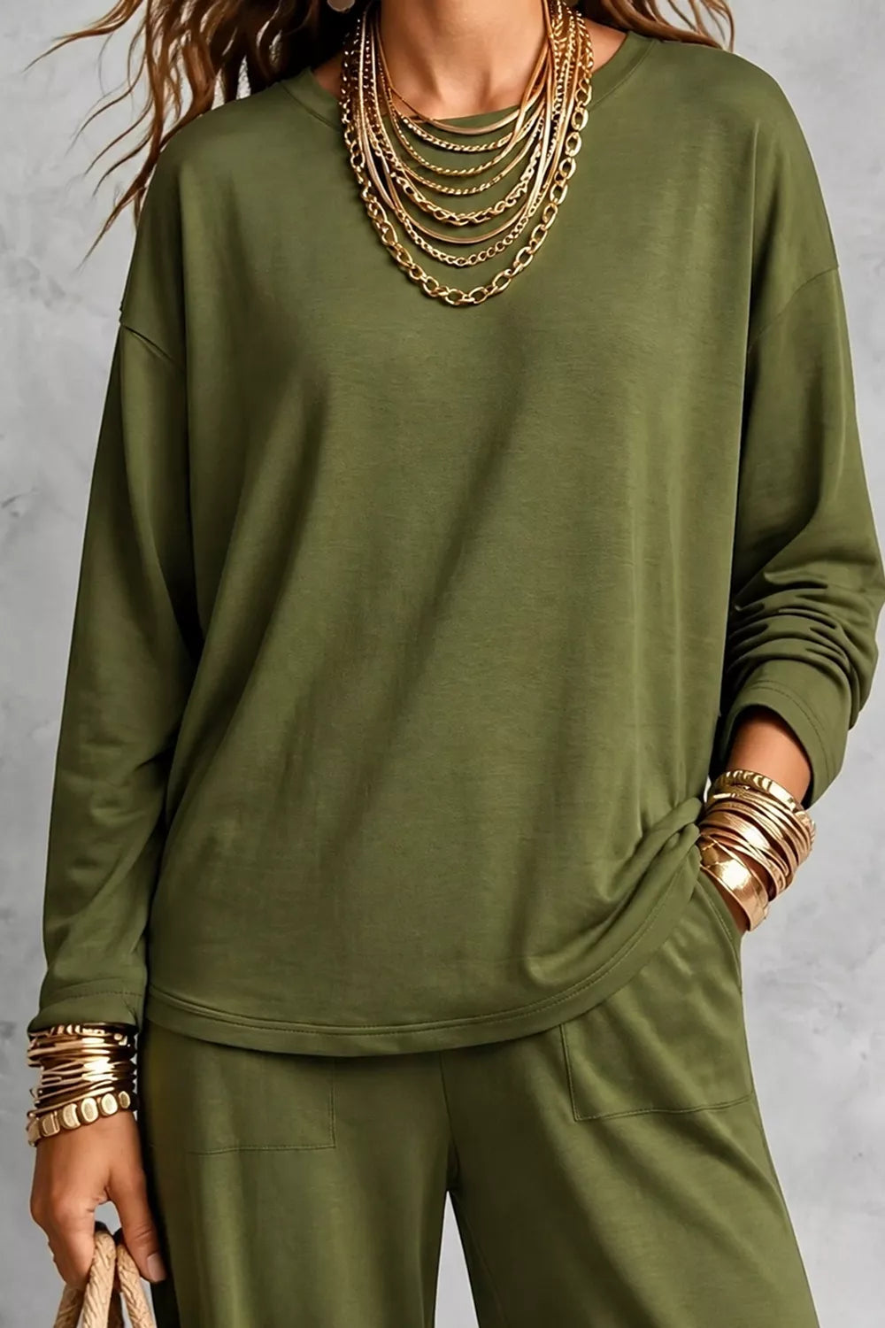 Long Sleeve Top and Wide-Leg Pants Set
