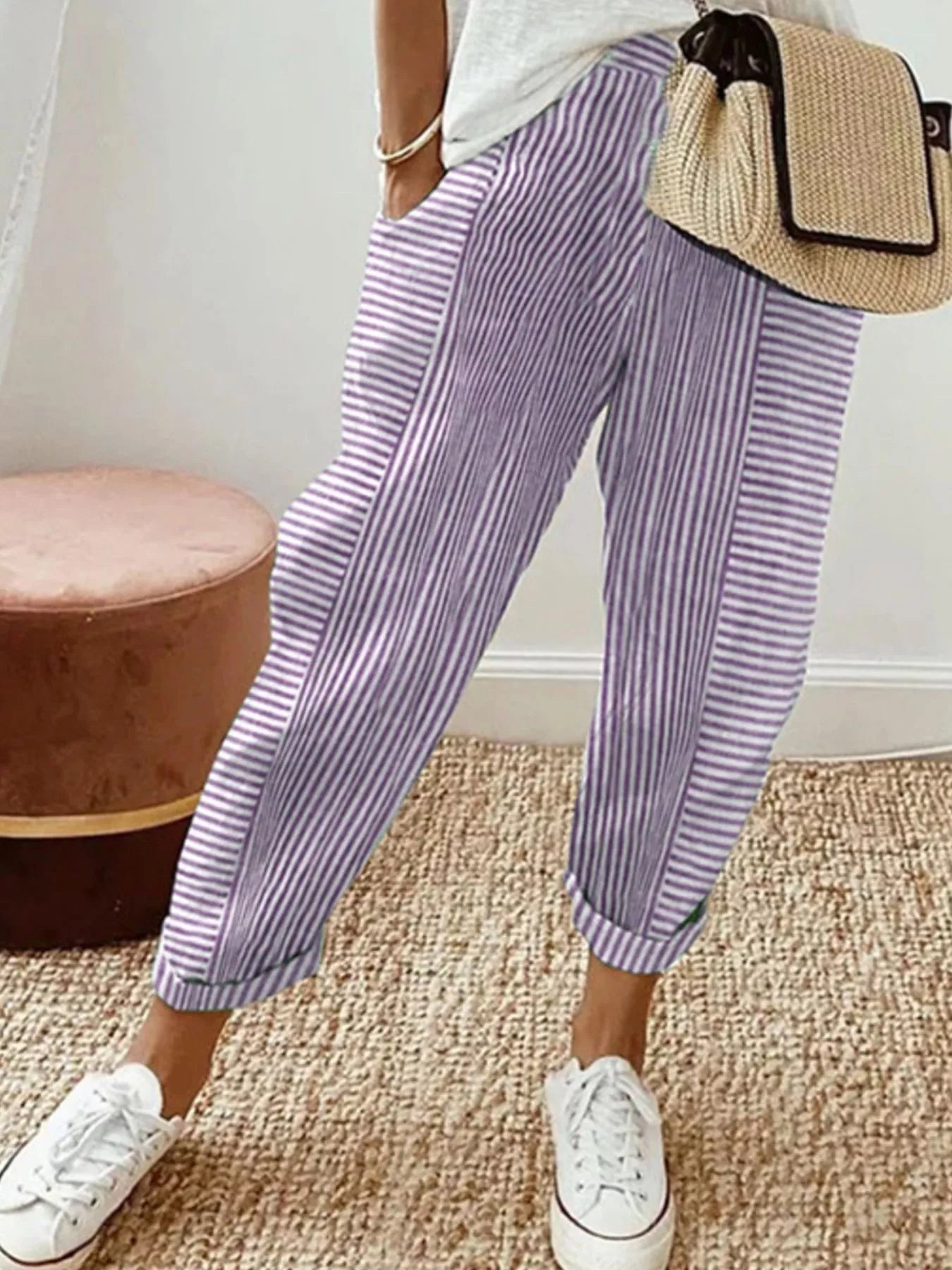 Full Size Striped Casual Pants Plus Size