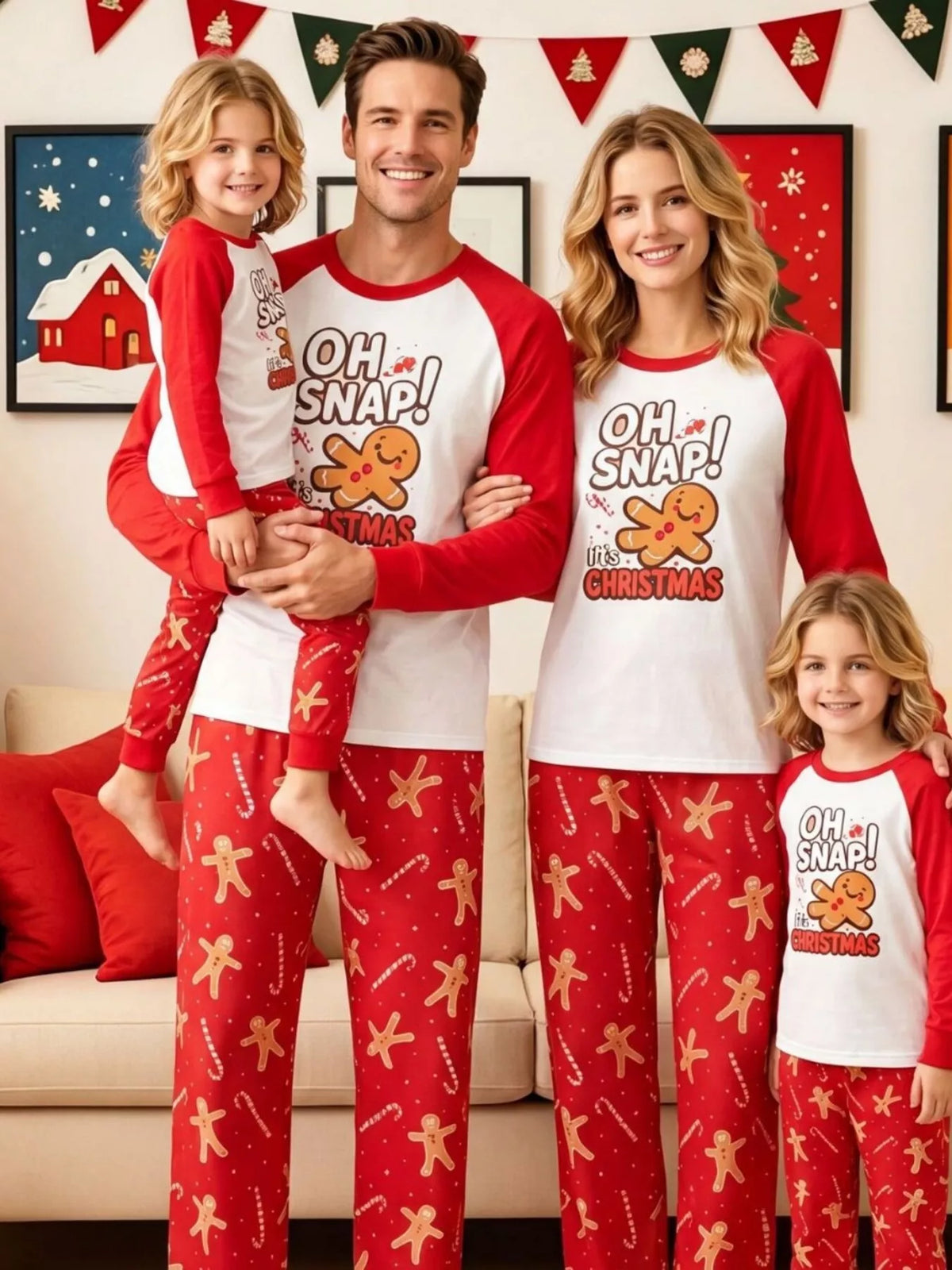 Family Matching Christmas Pajamas Set with Gingerbread Man Print