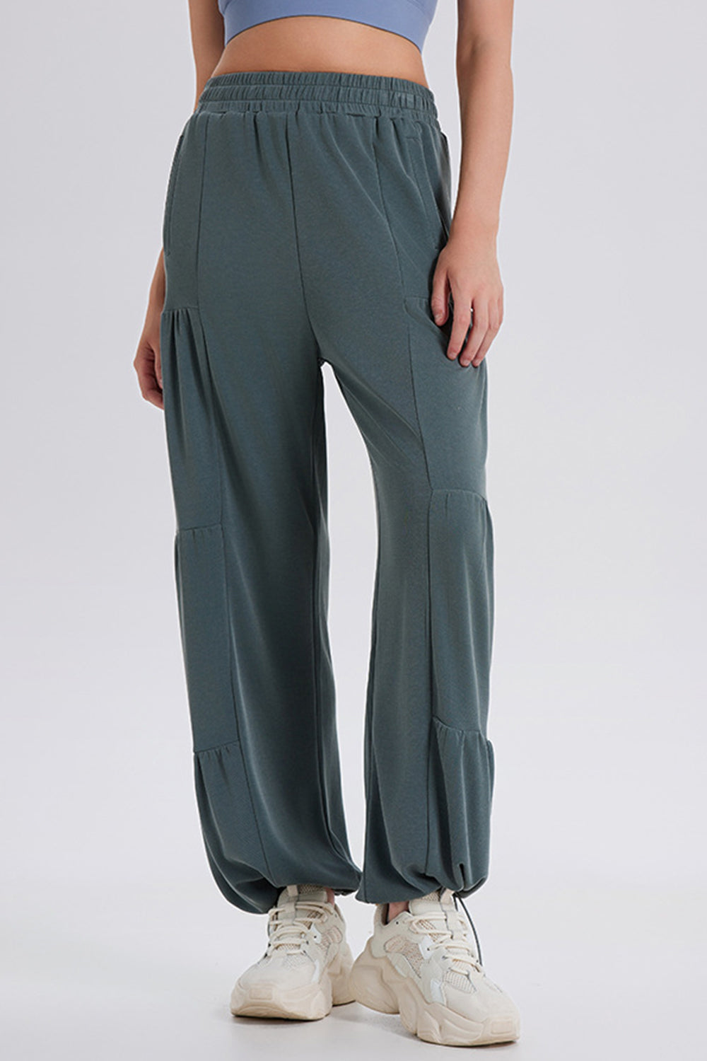 Blue Zone Planet | Basic Bae Drawstring Elastic Waist Ruched Joggers