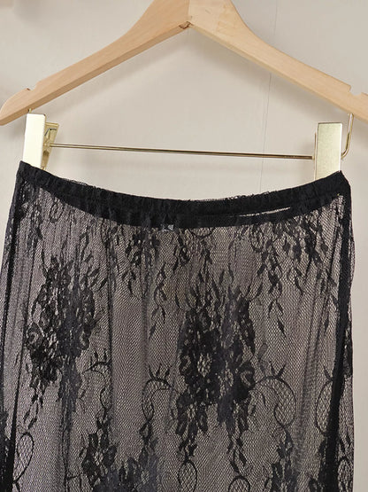 Lace Corset Mini Dress Set with Sheer Overlay