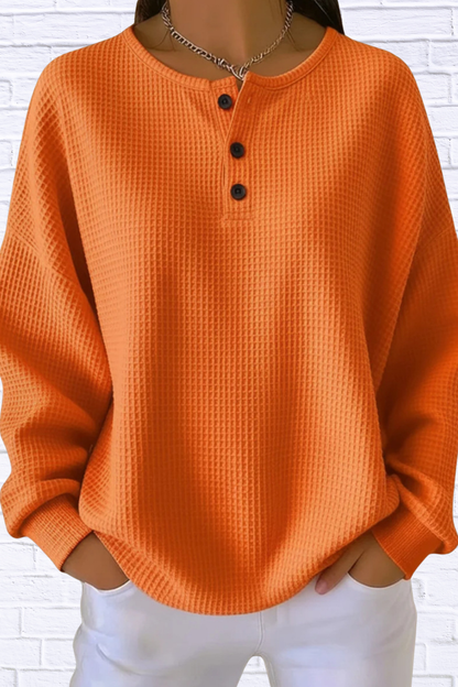 Full Size Waffle Knit Button Detail Top Plus Size