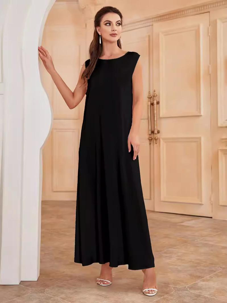 Solid Color Satin Material Simple Dress