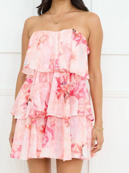 Printed Ruffled Layered Tube Dress