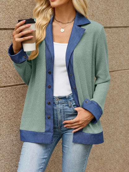 Contrast Denim Lapel Collar Outerwear