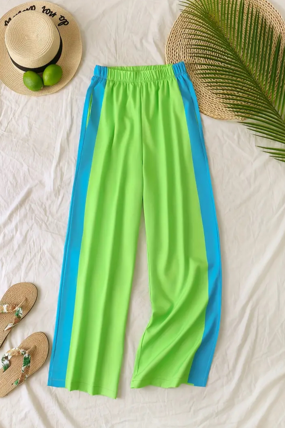 Fun, Bold, Eye-Catching Long Sleeved Elastic Waist Pants Set – Lime Green and Turquoise