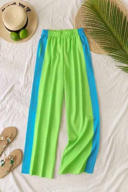Fun, Bold, Eye-Catching Long Sleeved Elastic Waist Pants Set – Lime Green and Turquoise