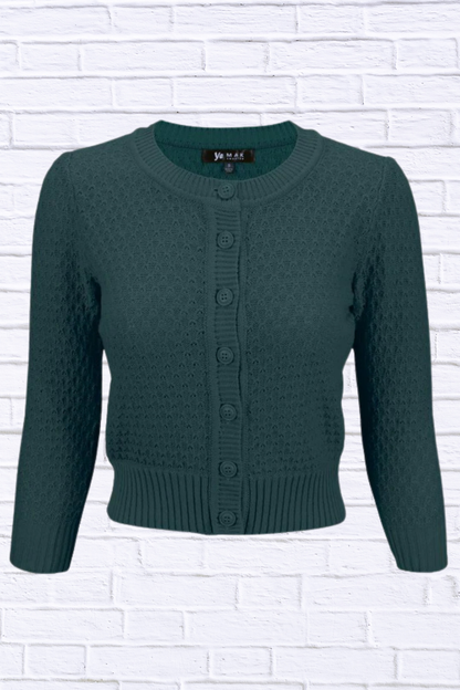 3/4 Sleeve Cute Pattern Cropped Cardigan Sweater