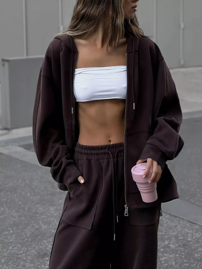 Oversized Zip-Up Hoodie and Wide-Leg Pants Set
